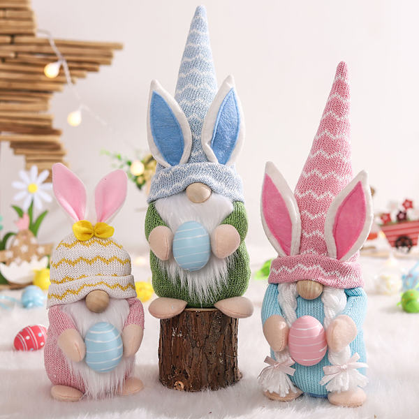 Påskharen Gnome Skandinavisk Tomte Elf Dekorationer Kanin Gnomes med ägg null - B
