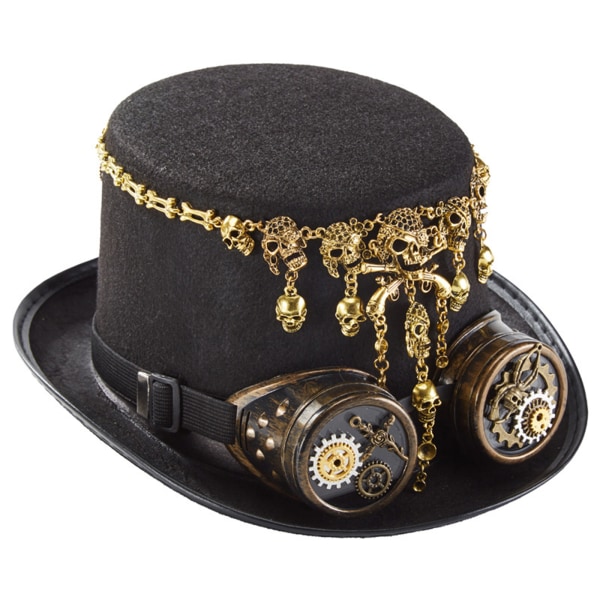 Retro Steampunk Hat Punk Style Topp Hatt Halloween Hatt med Gear Chain Goggles Skalle Jazz Hat Topp Hatt för Halloween Party