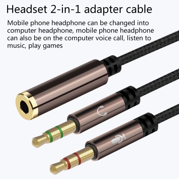 2 i 1 hörlurslinje Universal Audio-Extend adapterkabel för -hyperX Cloud II/Alpha-//Cloud Headphone