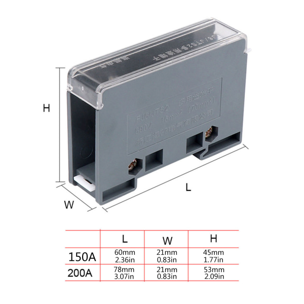 Din Rail Distribution Box En In Multiple Out Terminal Block Eltrådskontakt Kopplingsbox Flamskyddsmedel för sh One in six out 200A