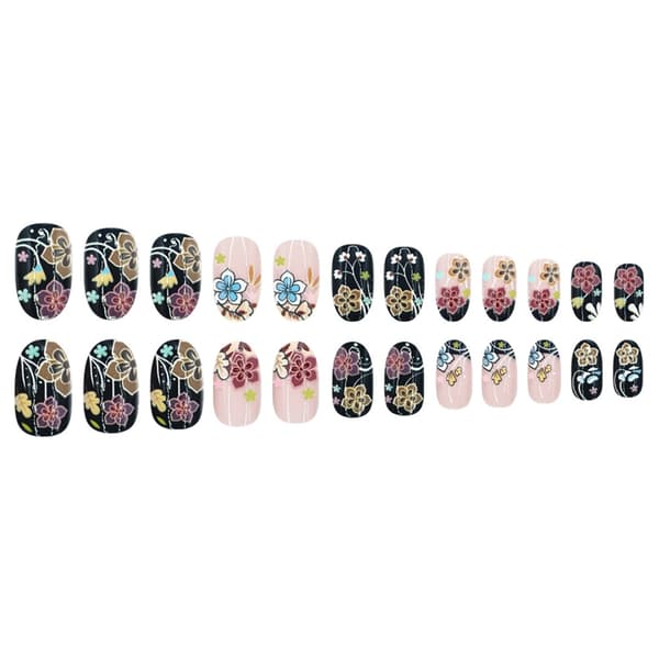Blomster Press On Manicure i Kort Oval Form til Daglig Styling Kunstig Negl