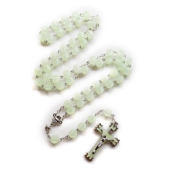 10 mm Rosenkrans pärlor självlysande halsband Jesus Crucifix för korshängande halsband G