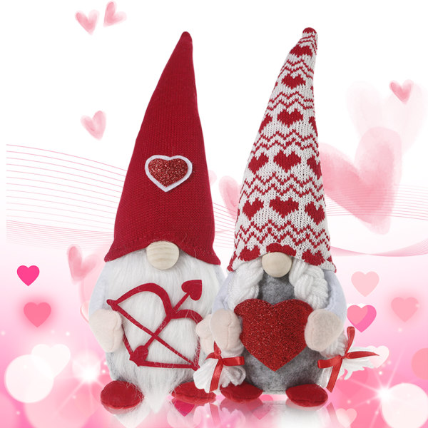 Valentine Gnome Par Alla hjärtans dag present Kärlekshjärta Tomte Elf Dwarf Ornaments null - D