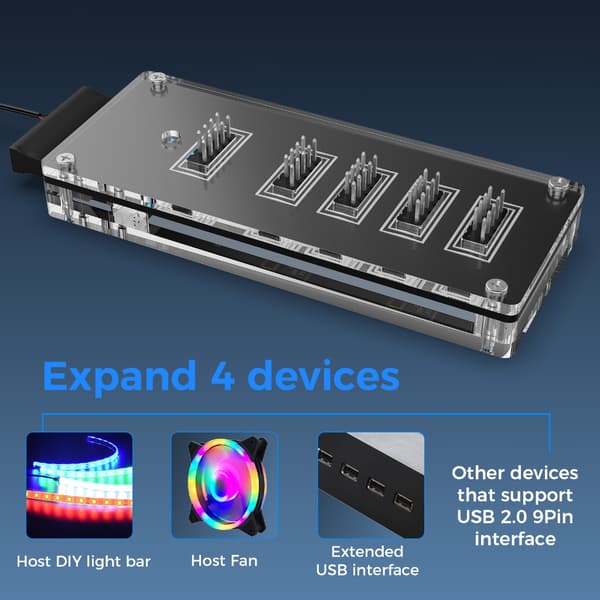 9-pinners USB-header-splitter med SATAs strømkabel, intern USB HUBs-utvidelse