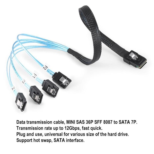 Mini SFF-8087 36P till 4 SATA-kabel 90 grader Målhårddisk Datakabelbyte 12Gbps hårddiskdata Enkel att använda B