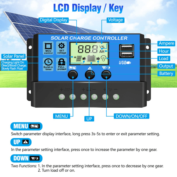 10A/20A/30A Solar Charge Controller Renewable Energy Controller Solpanel Intelligent Regulator med LCD-skärm 30A