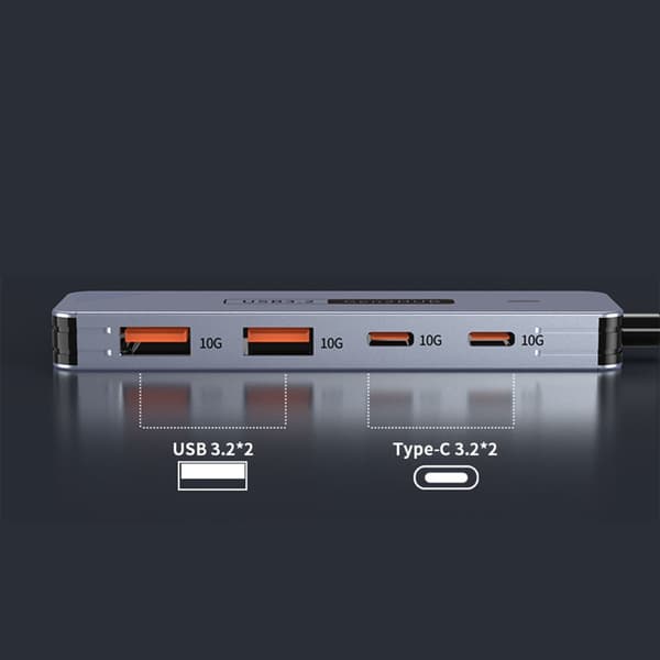 USB C Aluminium 10Gbps Dataöverföring 2x Typ C+2x USB Multifunktionell Adapter