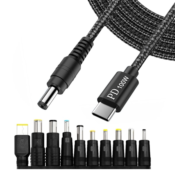 10 Tips USB C til DC5521 5.5x2.1mm Strøm Opladerkabel 200cm til Laptops