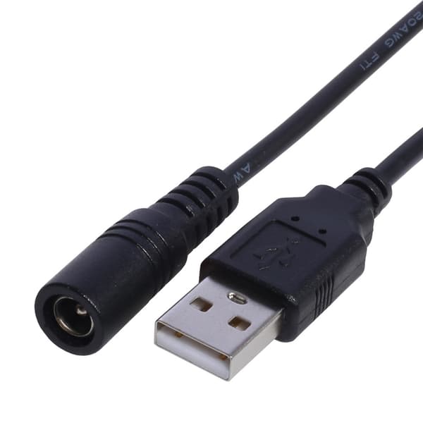 DC strømforsyningskontakt ladekabelforlengeradapterkabel USB til DC5.5x2.1mm