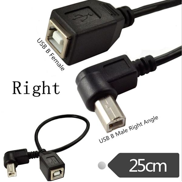 USB 2.0 Typ-B skrivarkabel USB B hona till typ-B hane (90 grader UPP/NER/Höger/vänster vinkel) Kort förlängningskabel Left