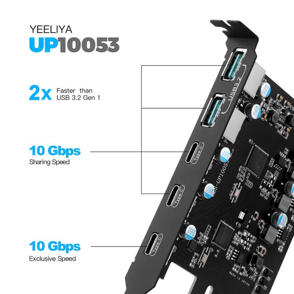 20 Gbps USB 3.2 PCIe-kort 5-portars PCI-E till USB3.2 Typ C expansionsadapterkort