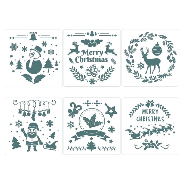 6-pack julmålningsstenciler Återanvändbara ritmallar Jultomten Julgran Rensnöflinga Ihålig gör-det-själv älskare