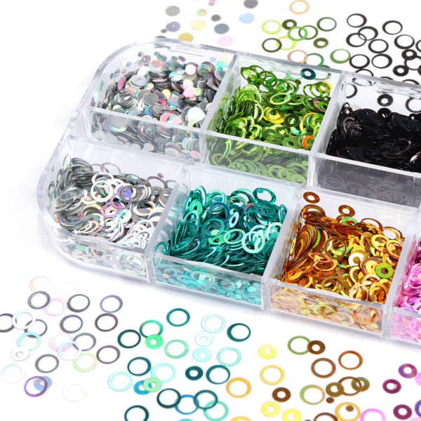 Nail Art Glitter 3D holografiska nagelpaljetter Glitter Hollow Circle Flakes Nageltillbehör Dekoration DIY Accessoarer