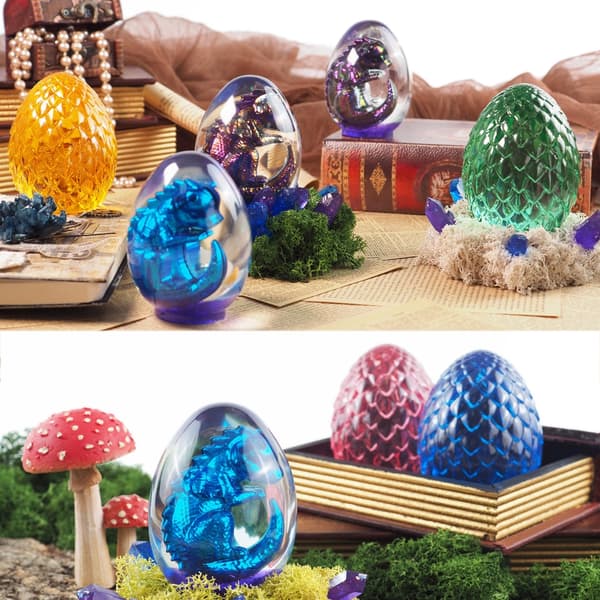Draksäggsharts Silikonform med USB-driven träbelysningsbasstativ Scaled Dragon Egg