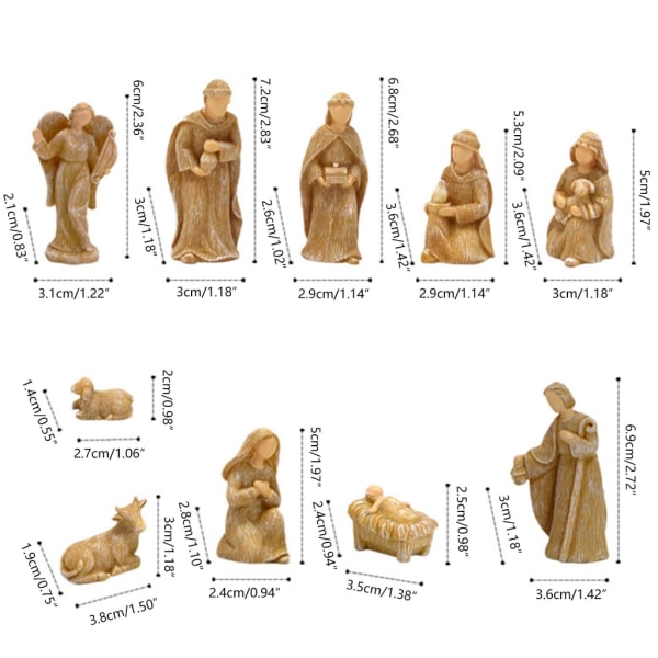 10st julstaty julkrubba figurer Spjälsäng krubba miniatyrer Set Hemdekorationer Kyrka katolsk