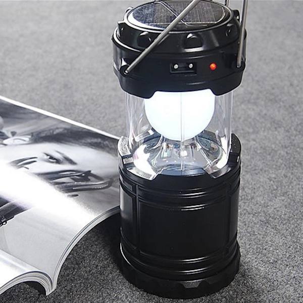 Bärbar Solar 6 LED Nattlampa USB Uppladdningsbar Lanterna Camping Vandringslampa Black
