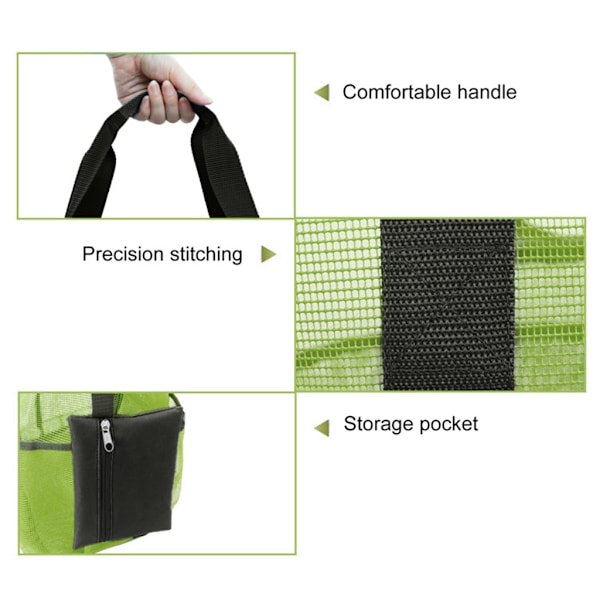 Flera andningsbara fickor Mesh förvaringsväska Stor kapacitet mesh Beach Picknick Reseväska Tote förvaringsväska Handväska Green