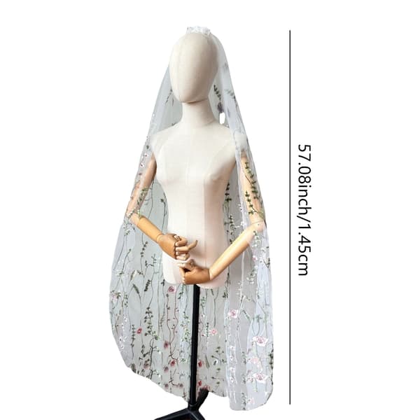 Broderet Blomst Brudeslør 145CM Langt Brudeslør til Bryllupsfester