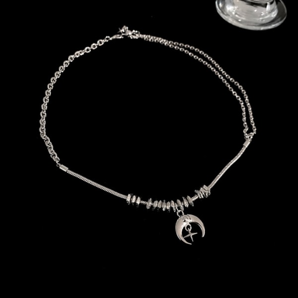 Silverfärg Moon Star Hänge Halsband För Kvinnor Egirls y2k Cool Neck Smycken Nyckelbenskedja Koreansk Mode Party Present