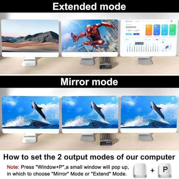 Triples skærme KVM-switcher HDTV USB3.0 til dobbelt PC 3 skærme