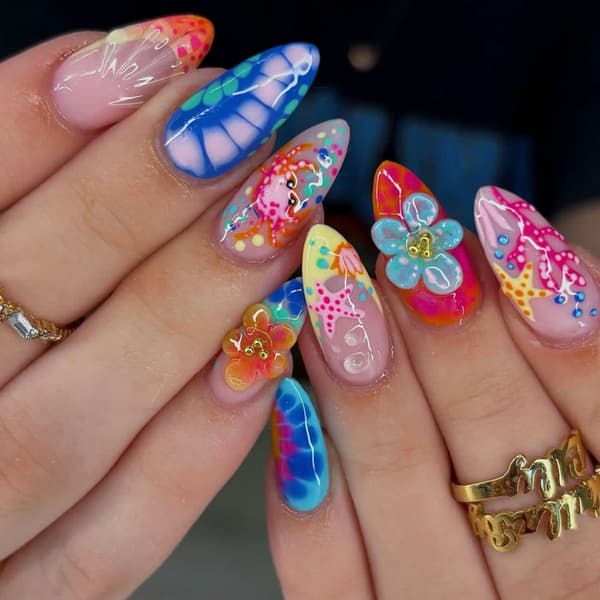 Ocean Press On Manicure Sæt, 24 Stykker Mandelform til Hurtige Looks