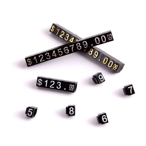 10 uppsättningar Kombinerade prisetiketter Enkel installation Siffror Antal Prisetiketter för telefon Laptop Smycken Counter Display Black Silver