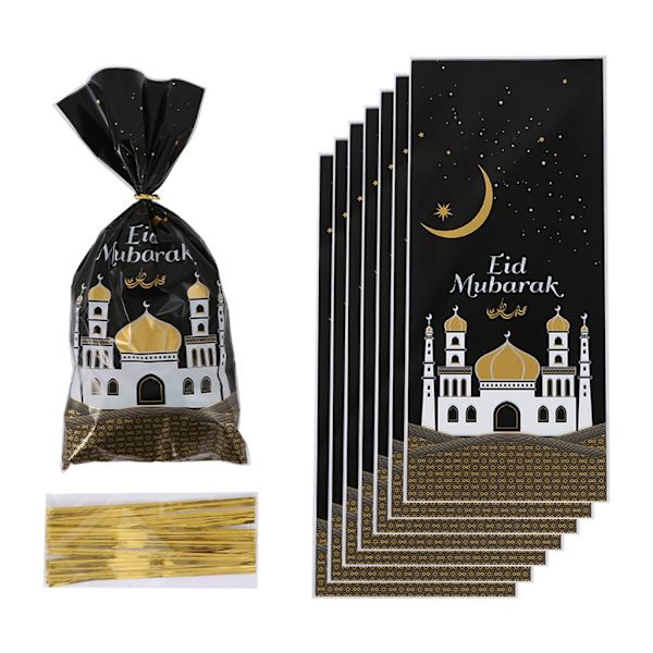 100 stk. Eid Mubarak Gaveposer med Tau Gaveinnpakning Pose Tilbehør for Godteri Dessert Kjeks Oppbevaringspose