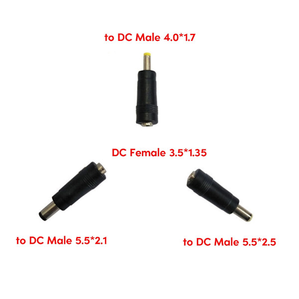 Universal DC3.5x1.35mm hona till DC4.0x1.7mm/5.5x2.1mm/DC5.5x2.5mm hane-adapter för bärbar dator, kamerakontaktomvandlare 5.5x2.5mm