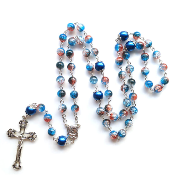 Variety Mary Blessing Rosenkrans Bön Halsband jungfru Maria Hänge Religiösa smycken för Cross Religiös amulett Rosenkrans Blue
