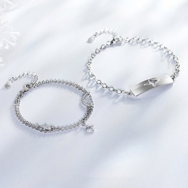 Silver Charm Armband Armband för Kvinnor Män Par Vintage Simple Moon Star Zircon Armband Party Smycken Present Set