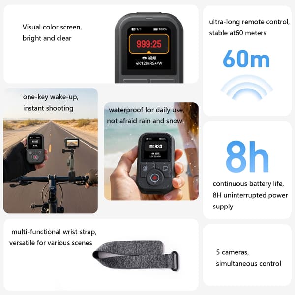 Håndleddsmontert Bluetooth-kompatibel fjernkontroll for Action 6/5Pro/4-kameraer