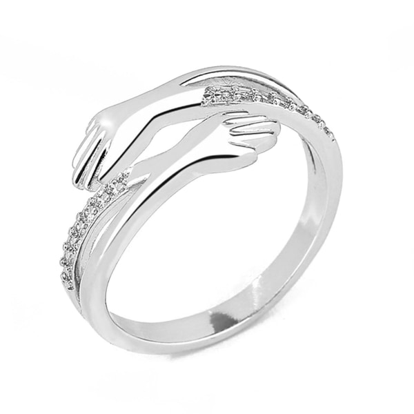 Alla hjärtans dag Present Kärlek Kram Öppna Ring Retro Enkla Ringar Diamant Finger Ring Unisex Justerbar Storlek Ring Smycken Present Silver - A