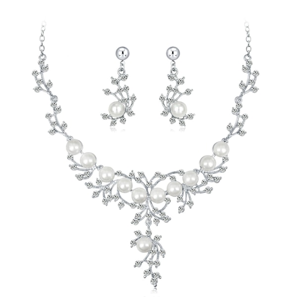 1 set utsökt imitation pärlhänge halsband örhänge stud bröllop blommiga smycken set present till systrar familjer brud