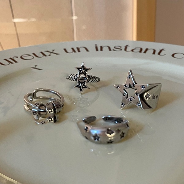 Vintage Silver Färg Öppen Punk Ring för män Kvinnor Retro Distressed Light Luxury Personality Ring Oregelbundna smycken null - Style 3