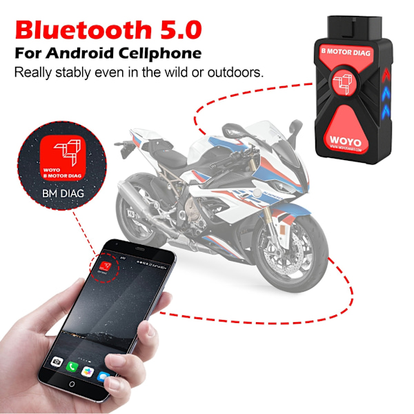 Trådlös Motorcykeldiagnostik Scanner Läser Felkoder med 10-Pin Kontakter