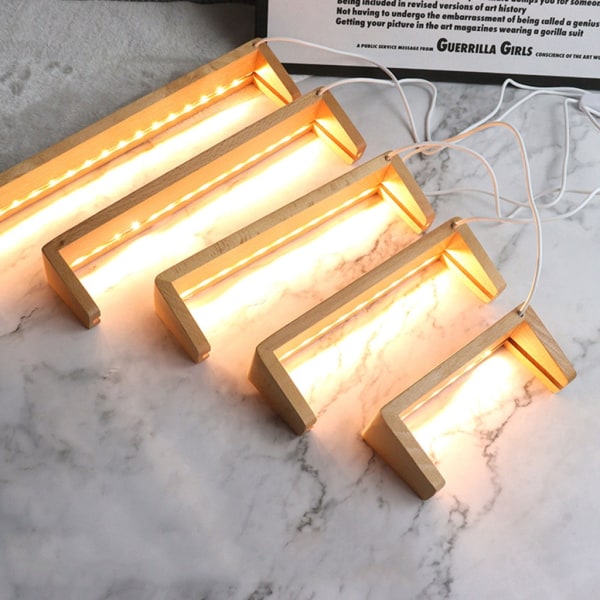 LED-displayfot i trä med USB-kabel U-formad ram för lampstativ för akryl, kristall, nattljus, glashartskonst A 6 inches