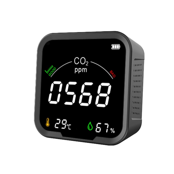 Inomhus CO2-mätare Temperatur & Relativ Luftfuktighet Koldioxid Detektor Luftkvalitetsmätare NDIR Sensor Hemmakontor