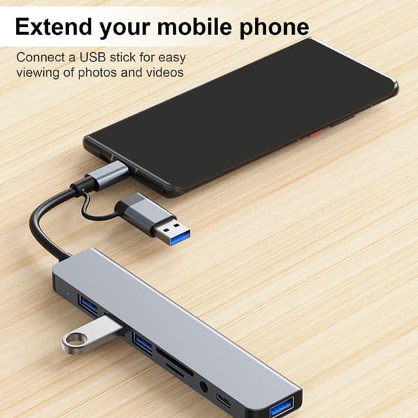 Plassbesparende USB C-hub med rask dataoverføring for hverdagsbehov