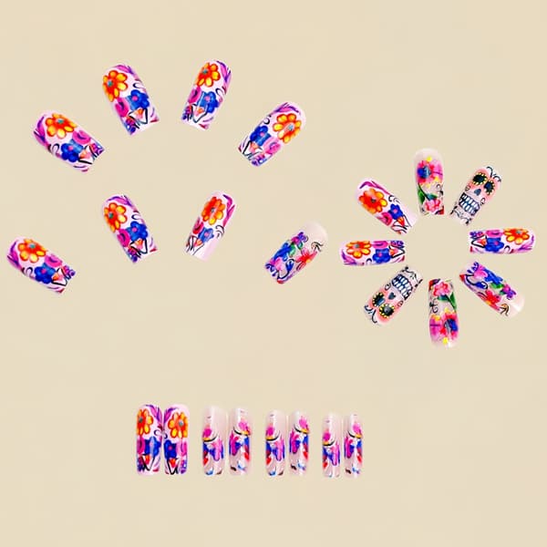 Blomstret Halloween Press On Manicure Sæt til Temafest-looks