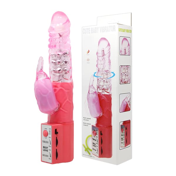 G-punktsvibrator med roterande skaft och klitorisstimulator
