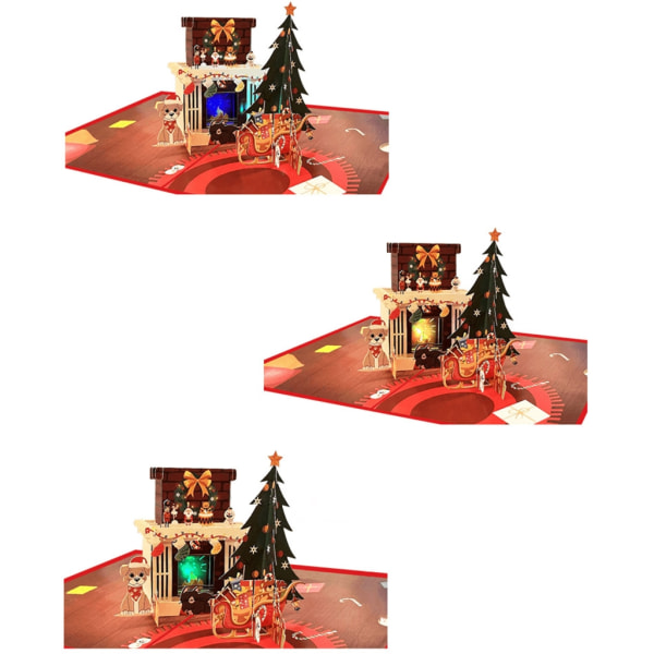 3D Popup Julkort Santa Eldstäder med ljus Musik Färgglada meddelandekort Julhälsningskort Nyårspresent