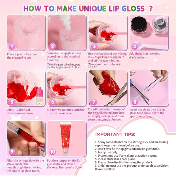 Børne Læbe Skønhed Makeup Sæt Lipgloss Fremstillingssæt DIY Læbeglasur Sæt