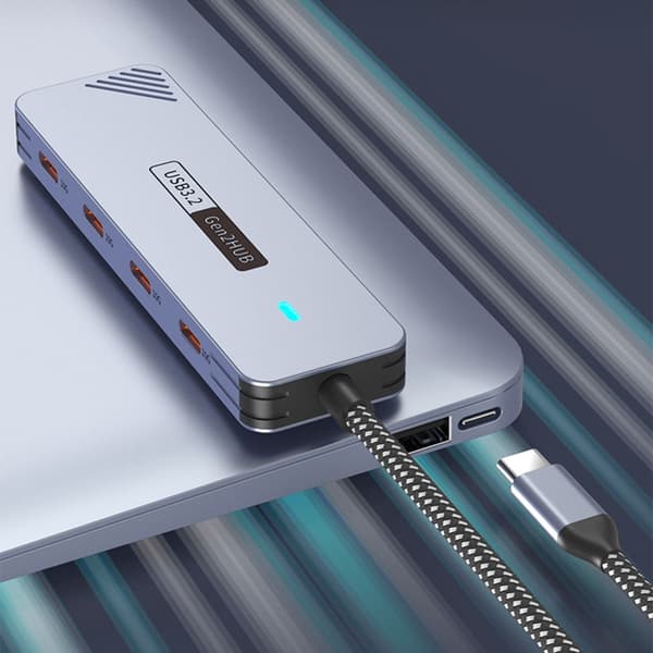 USB C-splitter i aluminiumlegering, 4 portar, 10 Gbps snabb hastighet för digitala enheter