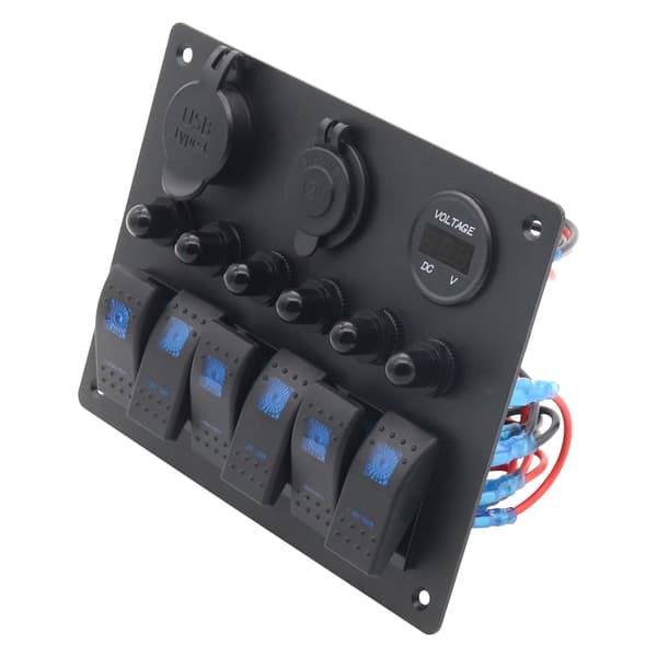 6 Knappars Strömbrytarpanel med Digital Voltmeter & USB-Laddning Enkel Installation