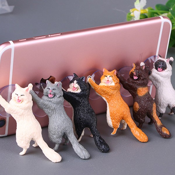 Cartoon for Cat Mobiltelefonhållare för Smart Phone Bordsställ för med sugkopp 3D Kitty Modell Mobiltelefon Supporter
