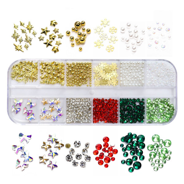 Jul Nagel Strass, 3D Nagelberlocker Snöflinga Nagelpaljetter Klistermärken Nagel Ädelstenar Metall Nagel Nitar DIY Nagelkonst Dekor