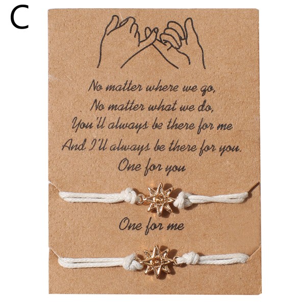 2x par armband för fjärilsstjärna ihåligt hjärta hängsmycke Armband Justerbar rep kedja armband för män kvinnor smycken A