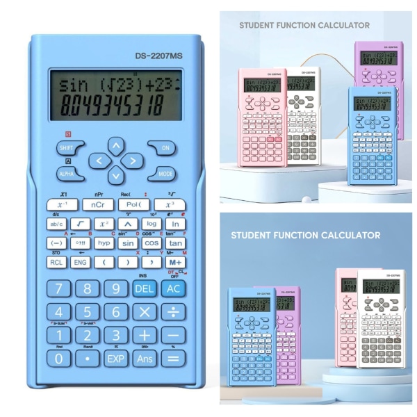 Vetenskaplig miniräknare med två rader display l Studentfunktion Miniräknare Smal och bärbar för skola och företag White