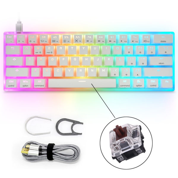 USB Kabelanslutet Kompakt Tangentbord 61 Tangenter Litet Portabelt Gaming RGB Bakgrundsbelyst Programmerbart Gateron Tangentbord för Spel Hot swap