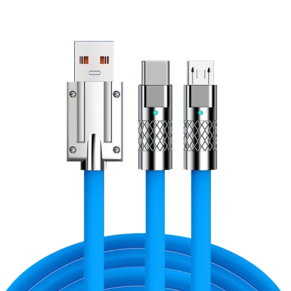 Multi USB C splitterkabel 2 i 1 snabbladdningssladd 120W med Type-C MicroUSB-port för telefoner surfplattor Blue 1.2 m